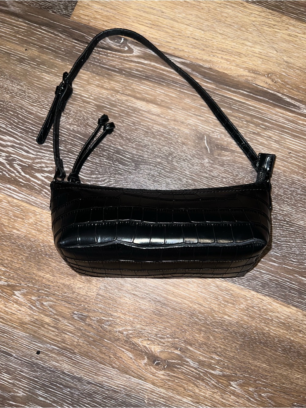 Mini Black Croc-Embossed Shoulder Bag
